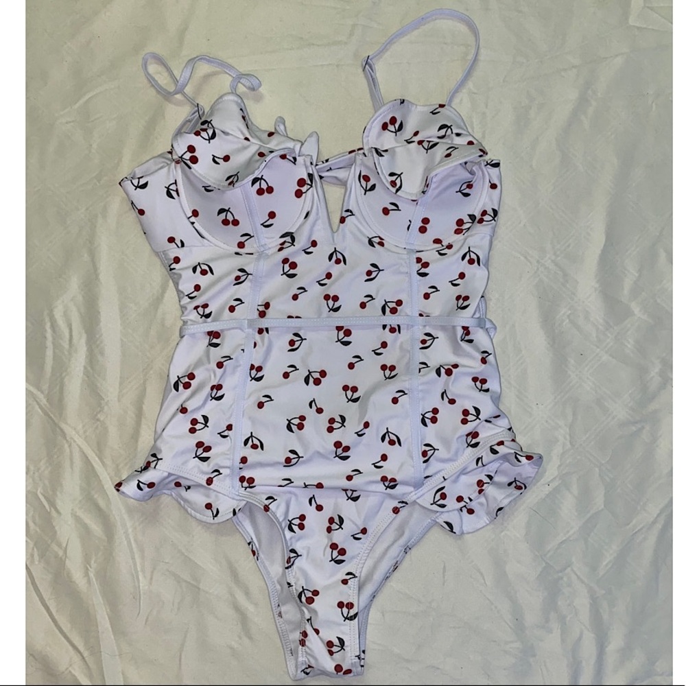 New White one piece swimsuit w/ cherry designs
